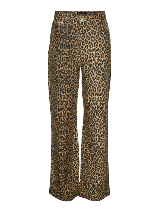 Vero Moda - Wide Leg Leopard Print Denim Jeans