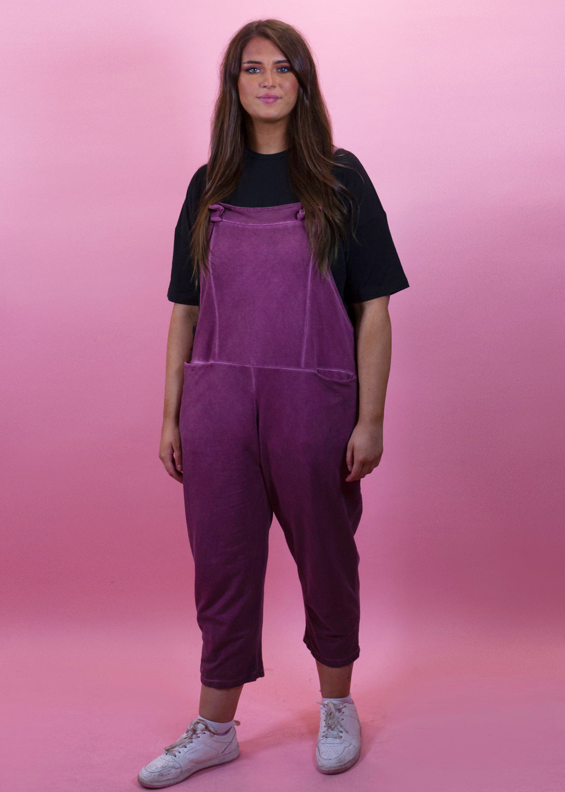 The Edit - Berry Vintage Wash Jersey Dungarees