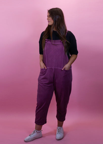 The Edit - Berry Vintage Wash Jersey Dungarees