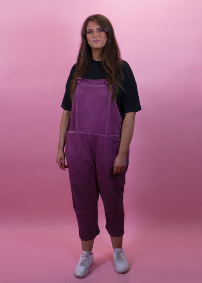 The Edit - Berry Vintage Wash Jersey Dungarees