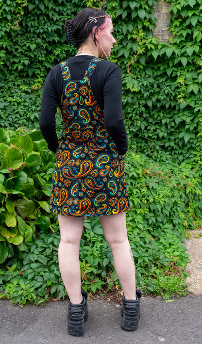 Run & Fly - Black Paisley Stretch Twill Pinafore Dress