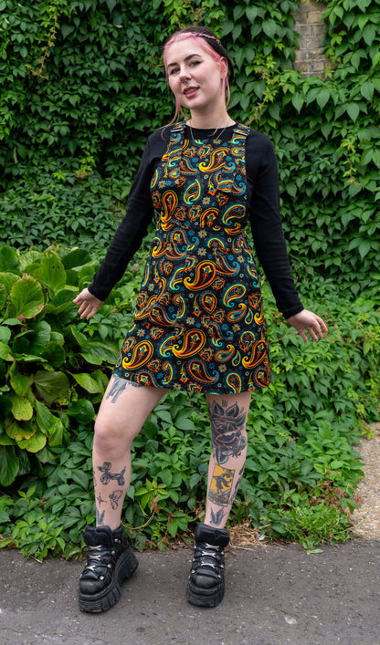 Run & Fly - Black Paisley Stretch Twill Pinafore Dress