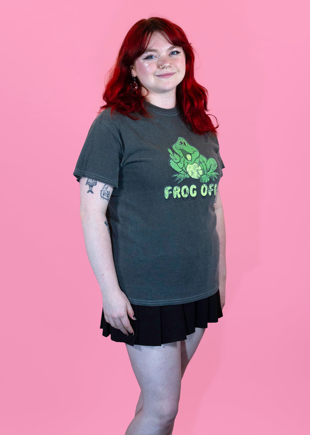 Daisy Street - Frog Off Washed Charcoal Tee