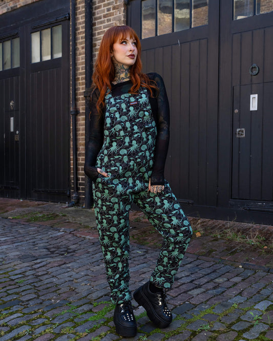 Run & Fly - Green Seas Stretch Twill Dungarees