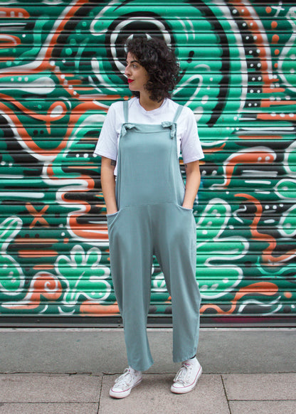 The Edit - Light Sea Green Jersey Dungarees