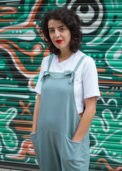 The Edit - Light Sea Green Jersey Dungarees