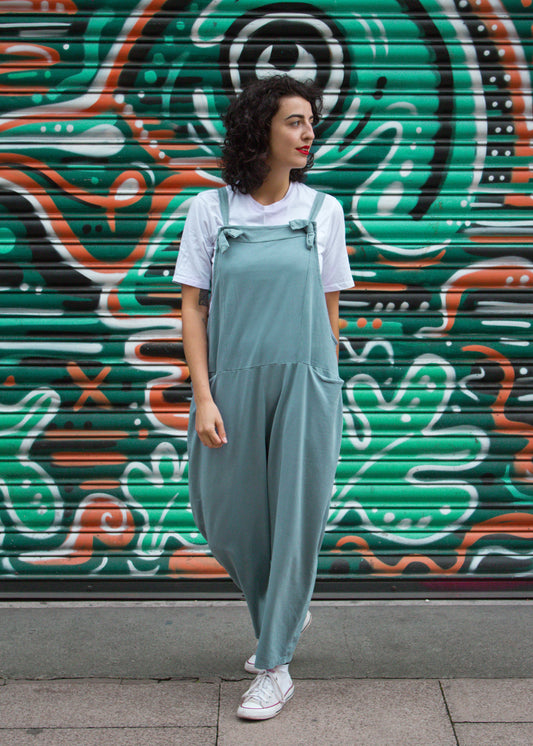 The Edit - Light Sea Green Jersey Dungarees