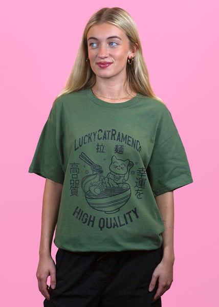 Daisy Street - Khaki Lucky Cat Ramen Noodles Tee