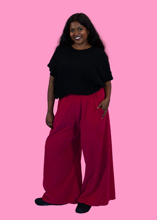 The Edit - Magenta Corduroy Wide Leg Trousers