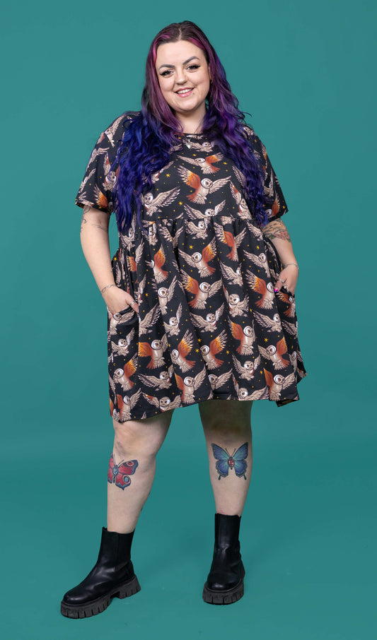 Run & Fly - What a Hoot Owl Oversized Smock Dress