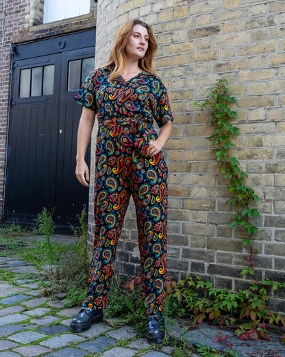 Run & Fly - Black Paisley Rayon Jumpsuit