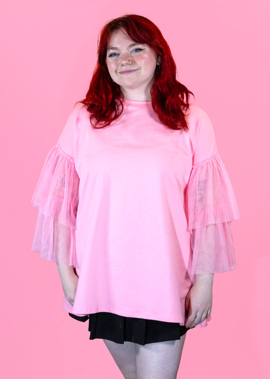 The Edit - Oversized Blush Pink Tulle Sleeve Top