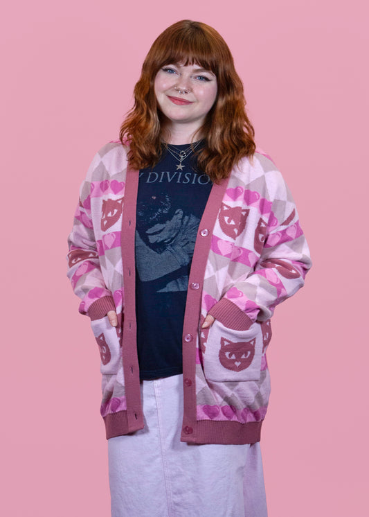 Home of Rainbows - Rose Pink Kitty Knit Cardigan