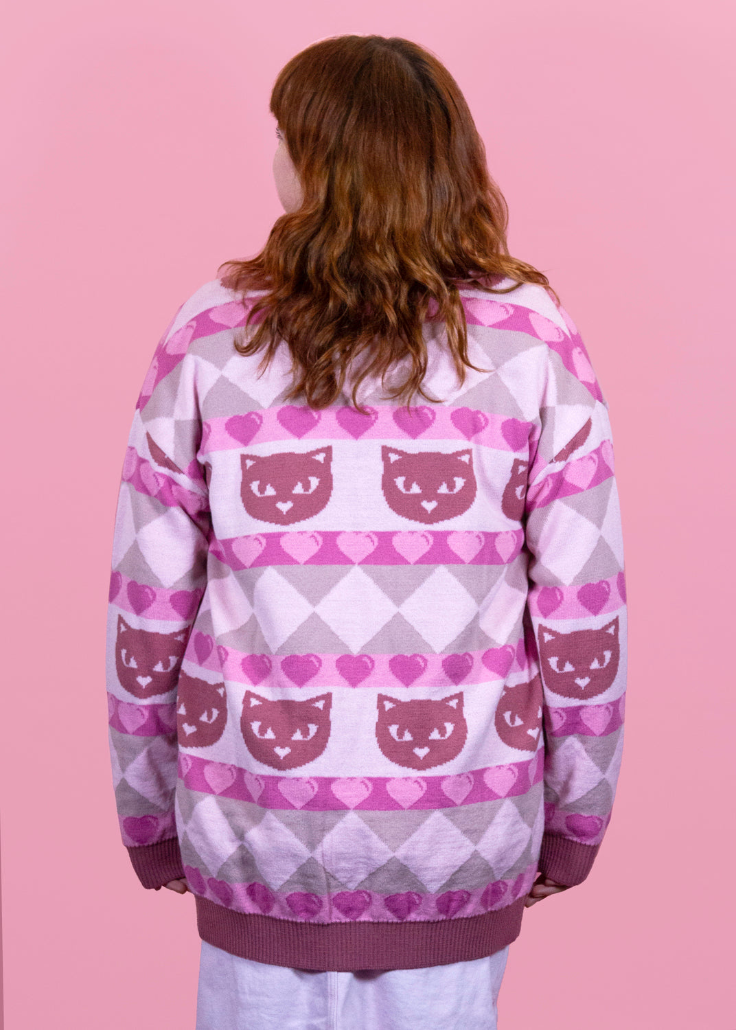 Home of Rainbows - Rose Pink Kitty Knit Cardigan