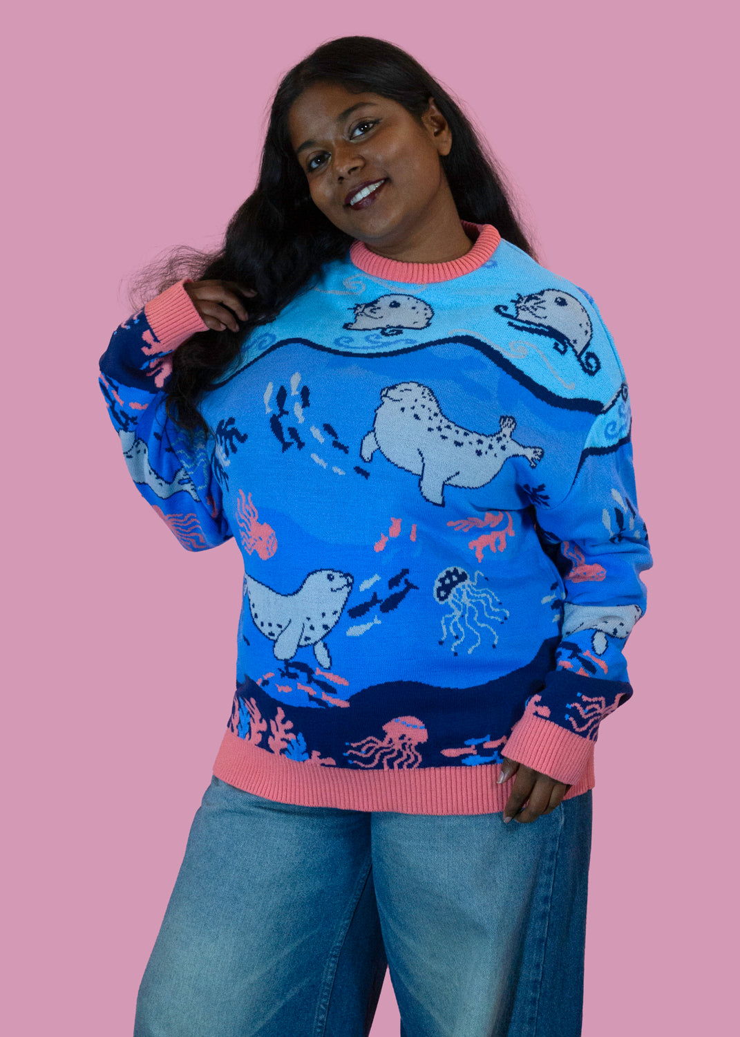 Home of Rainbows - Playful Seals Knit Jumper