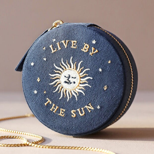 Lisa Angel - Sun and Moon Embroidered Round Jewellery Case in Navy