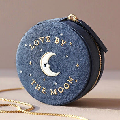 Lisa Angel - Sun and Moon Embroidered Round Jewellery Case in Navy