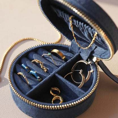 Lisa Angel - Sun and Moon Embroidered Round Jewellery Case in Navy