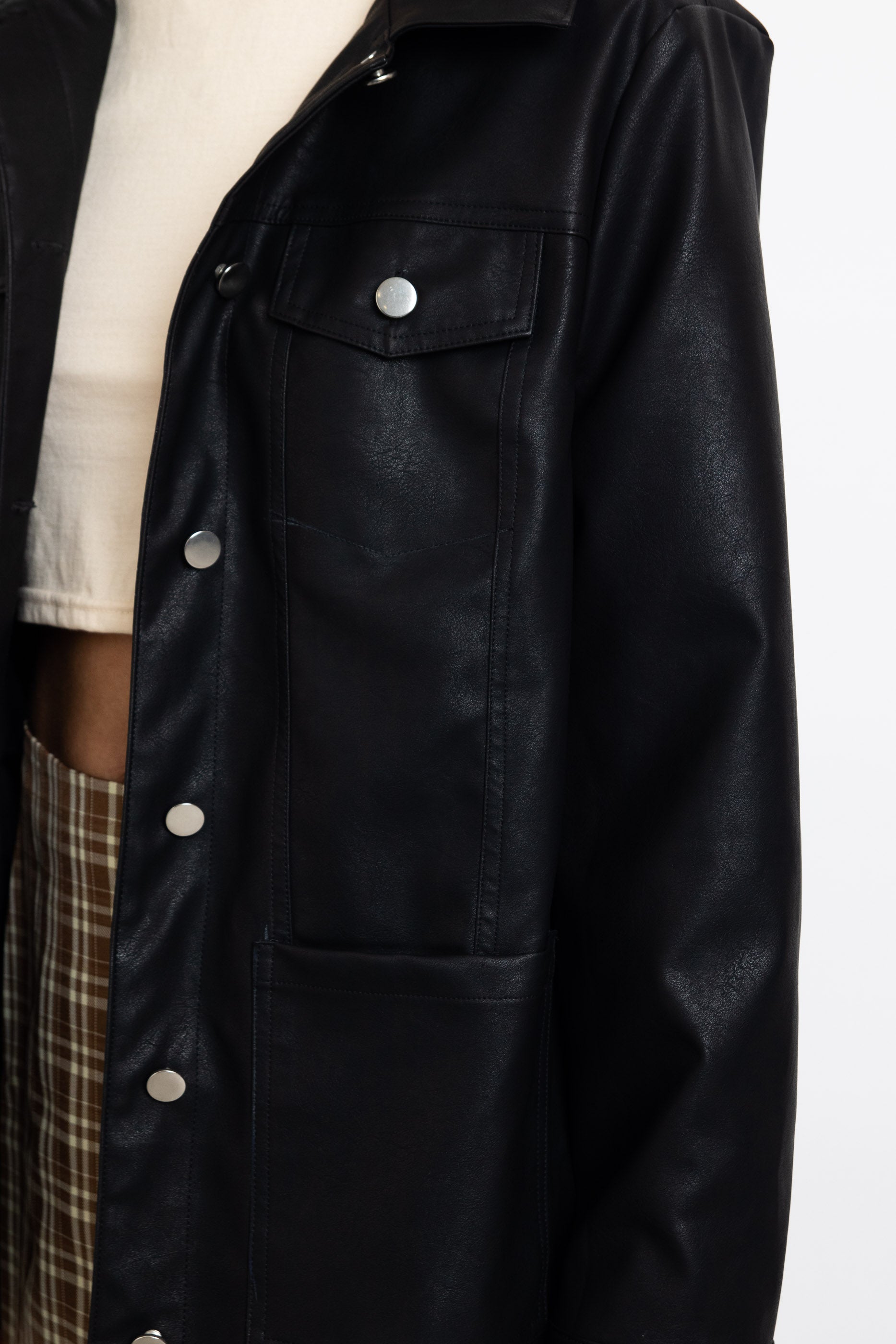 Faux leather trucker clearance jacket