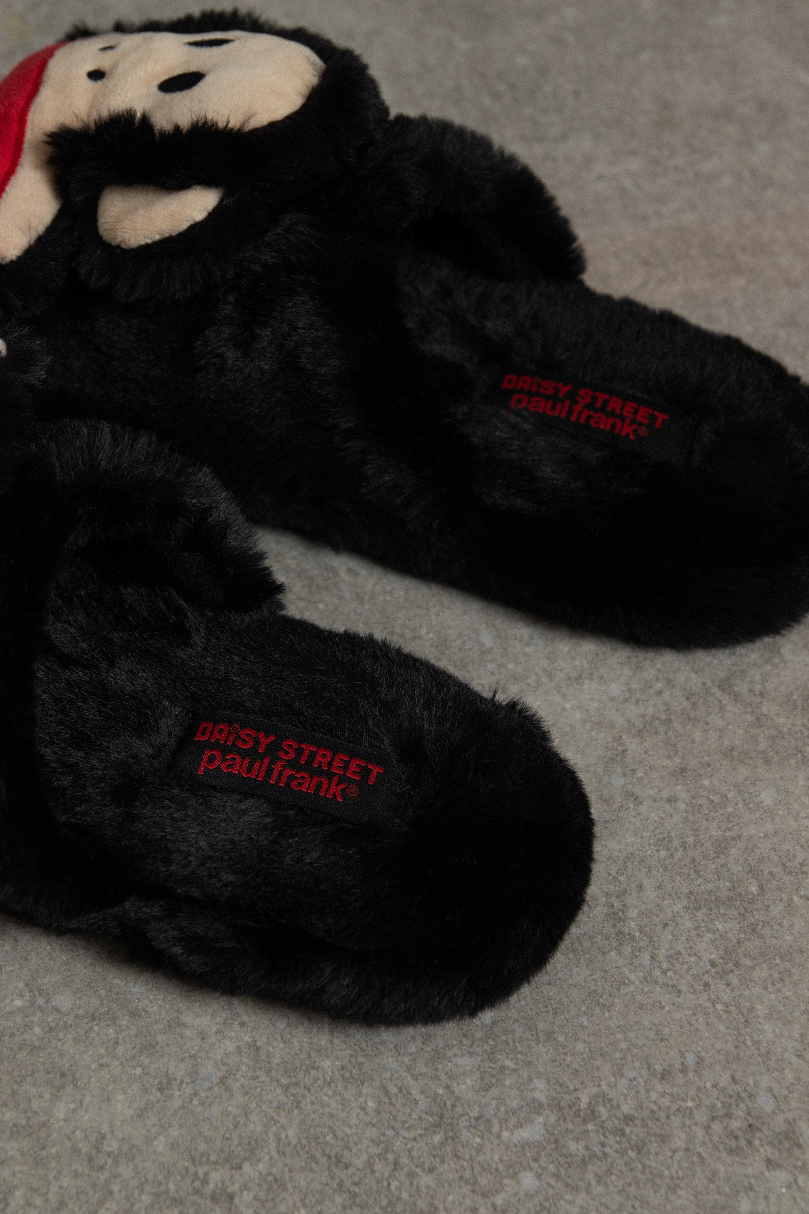 Daisy Street x Paul Frank Black Fluffy Slippers with 3D Julius Head Thunder Egg