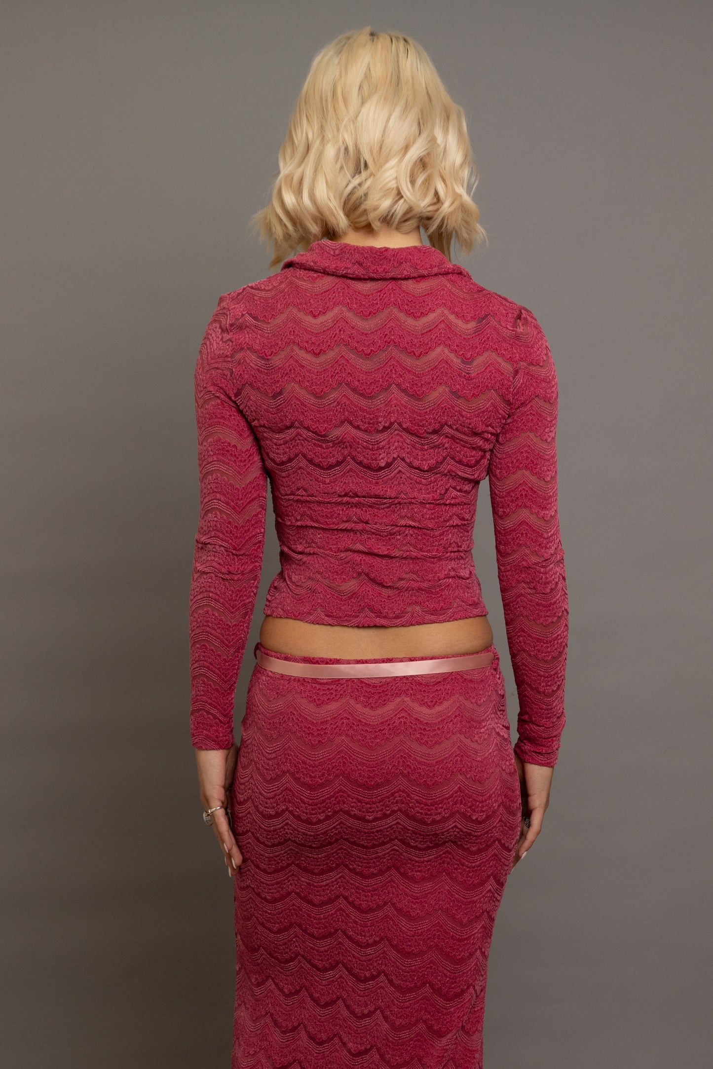 Daisy Street - Red Textured Lace Zip Top