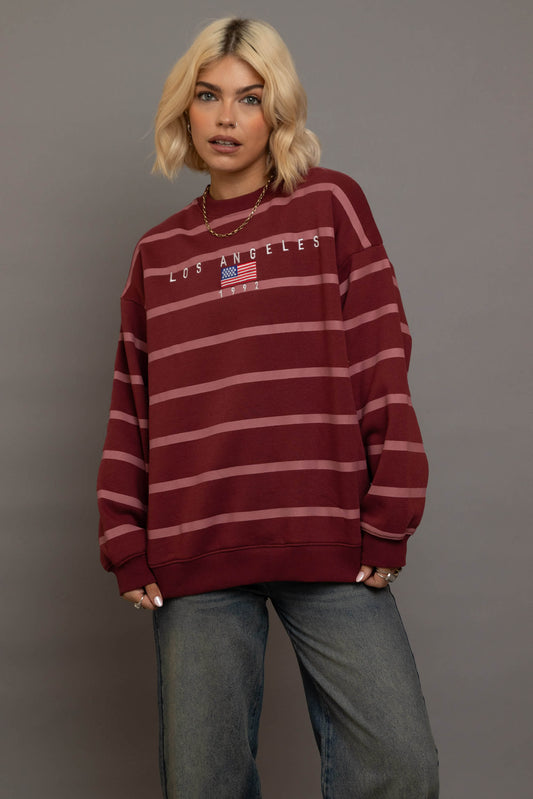 Daisy Street - Burgundy Stripe LA Sweater