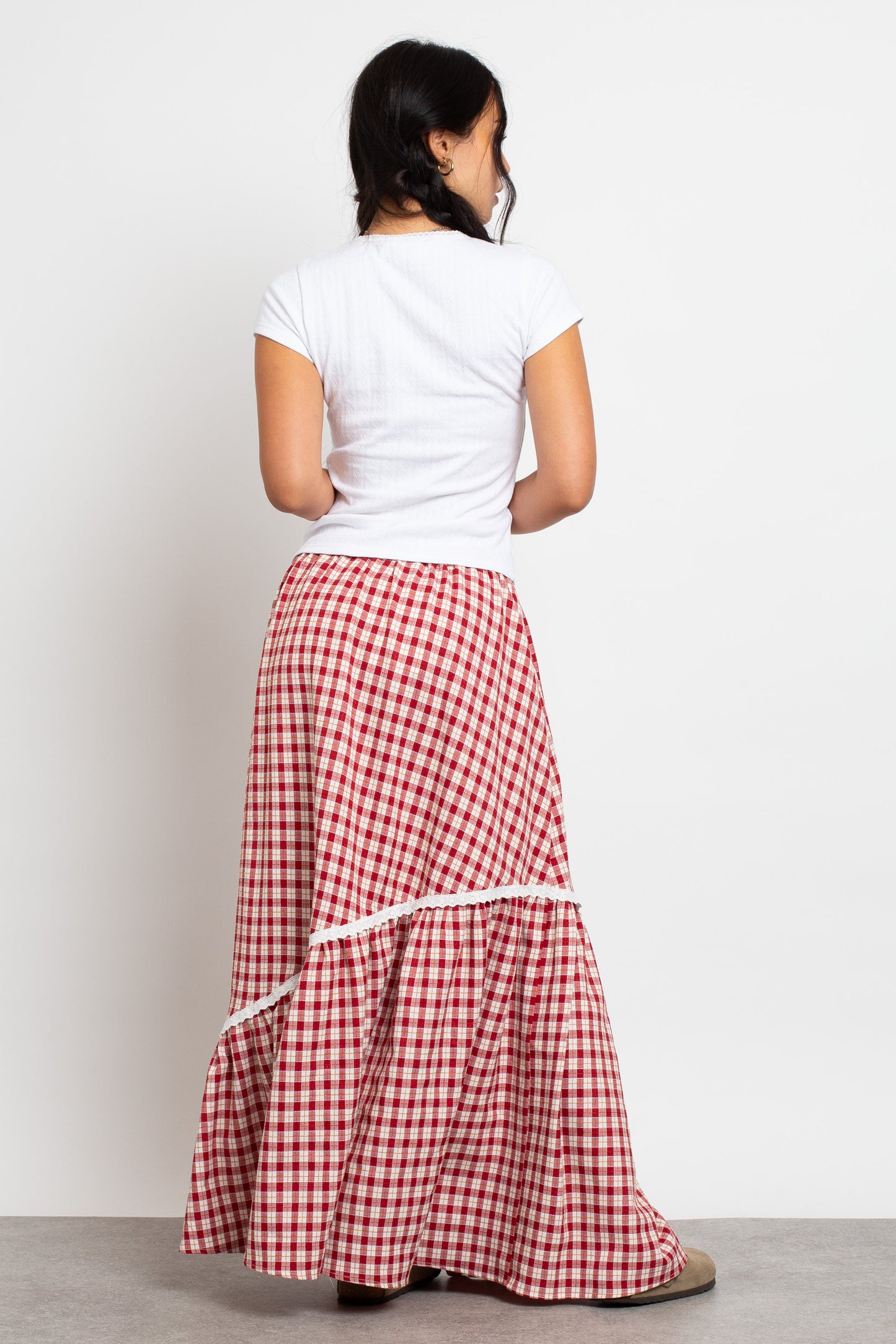 Daisy Street - Asymmetric Seam Red Check Maxi Skirt