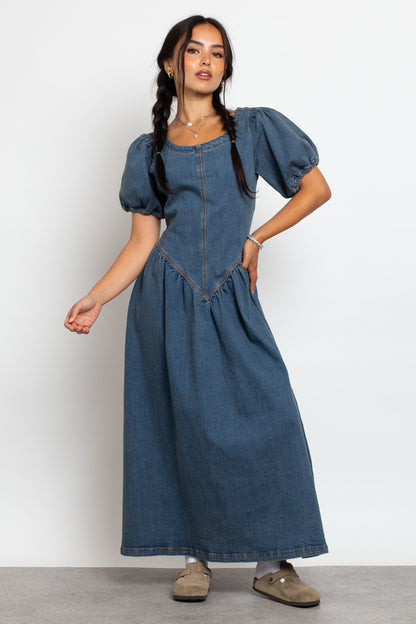 Daisy Street - Drop V Waist Denim Midi Dress