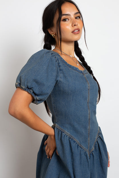 Daisy Street - Drop V Waist Denim Midi Dress