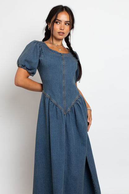 Daisy Street - Drop V Waist Denim Midi Dress