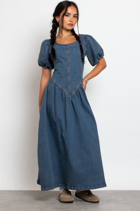 Daisy Street - Drop V Waist Denim Midi Dress