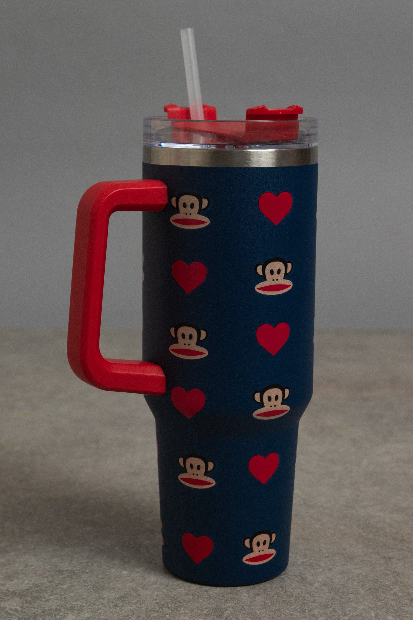 Daisy Street x Paul Frank - Navy Travel Cup with Red Handle with Julius Heart Print