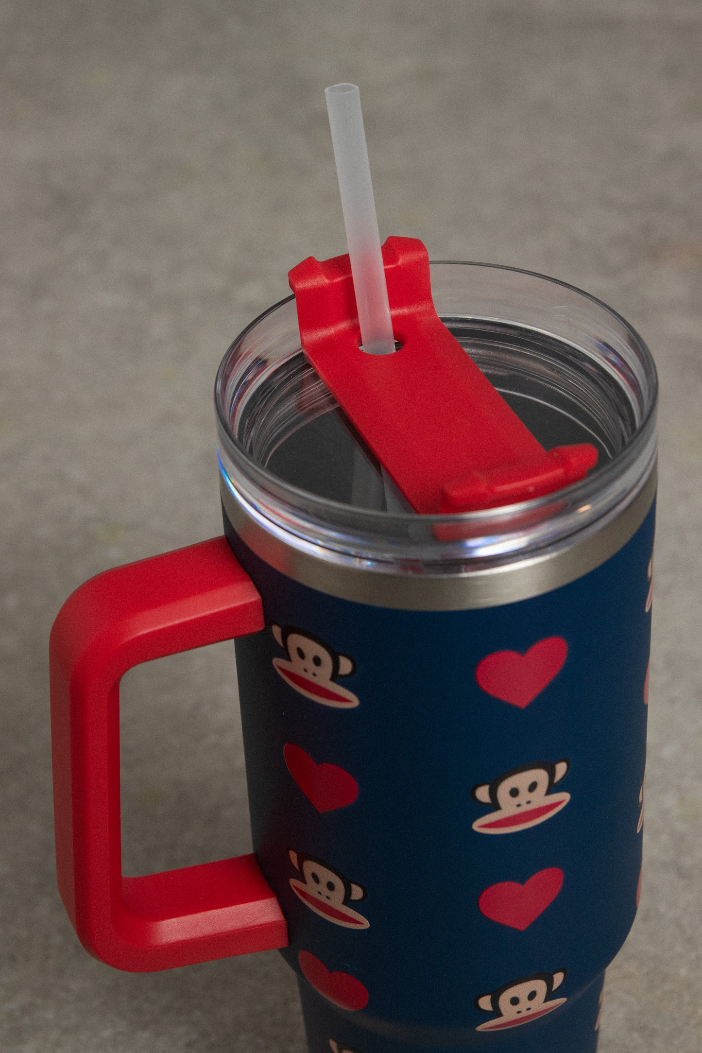 Daisy Street x Paul Frank - Navy Travel Cup with Red Handle with Julius Heart Print