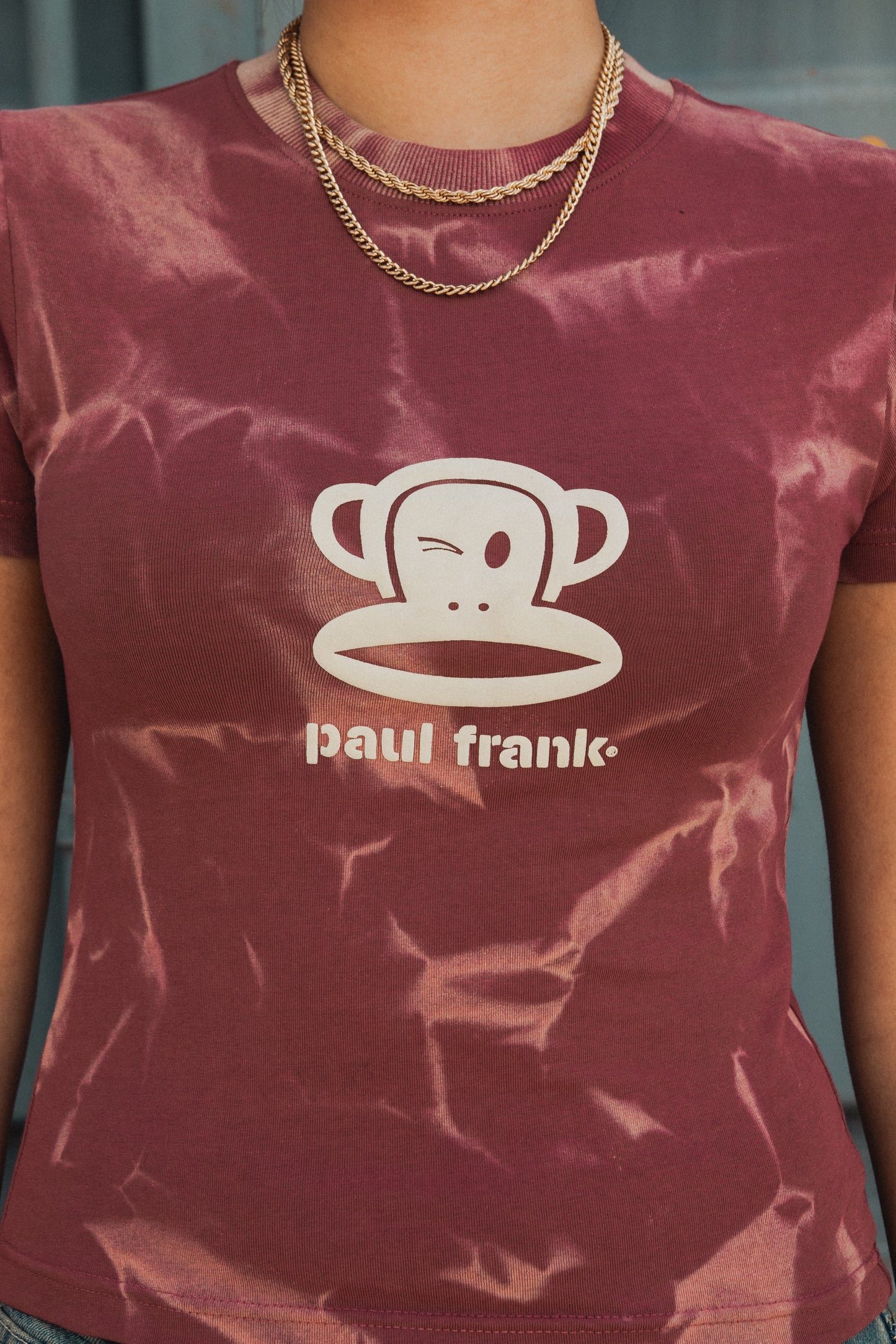 Daisy Street x Paul Frank - Burgundy Spray Effect Tee with Winking Julius Print