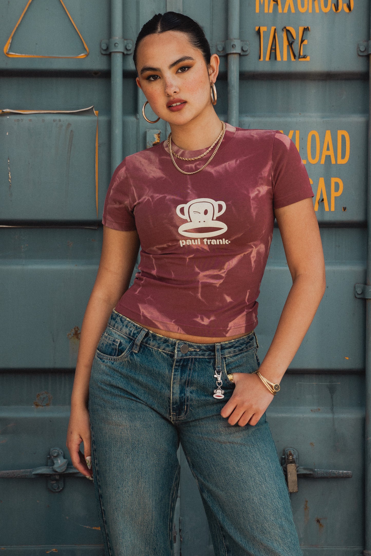 Daisy Street x Paul Frank - Burgundy Spray Effect Tee with Winking Julius Print