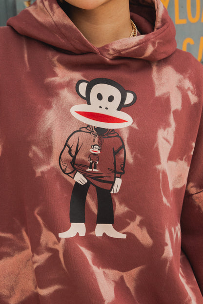 Daisy Street x Paul Frank - Spray Effect Burgundy Hoodie with Julius Printed Graphic