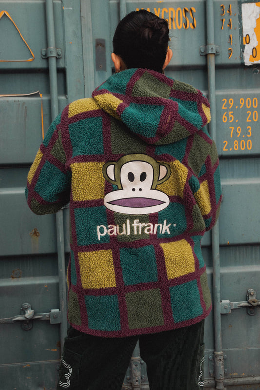 Daisy Street x Paul Frank - Colourful Check Fleece Jacket with Julius Appliqué