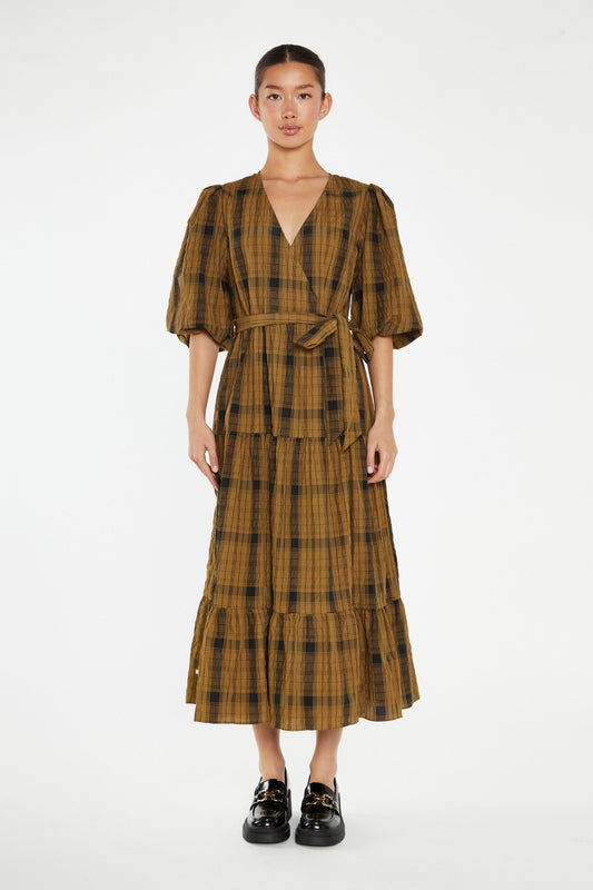 Glamorous - Olive Check Midaxi Wrap Dress