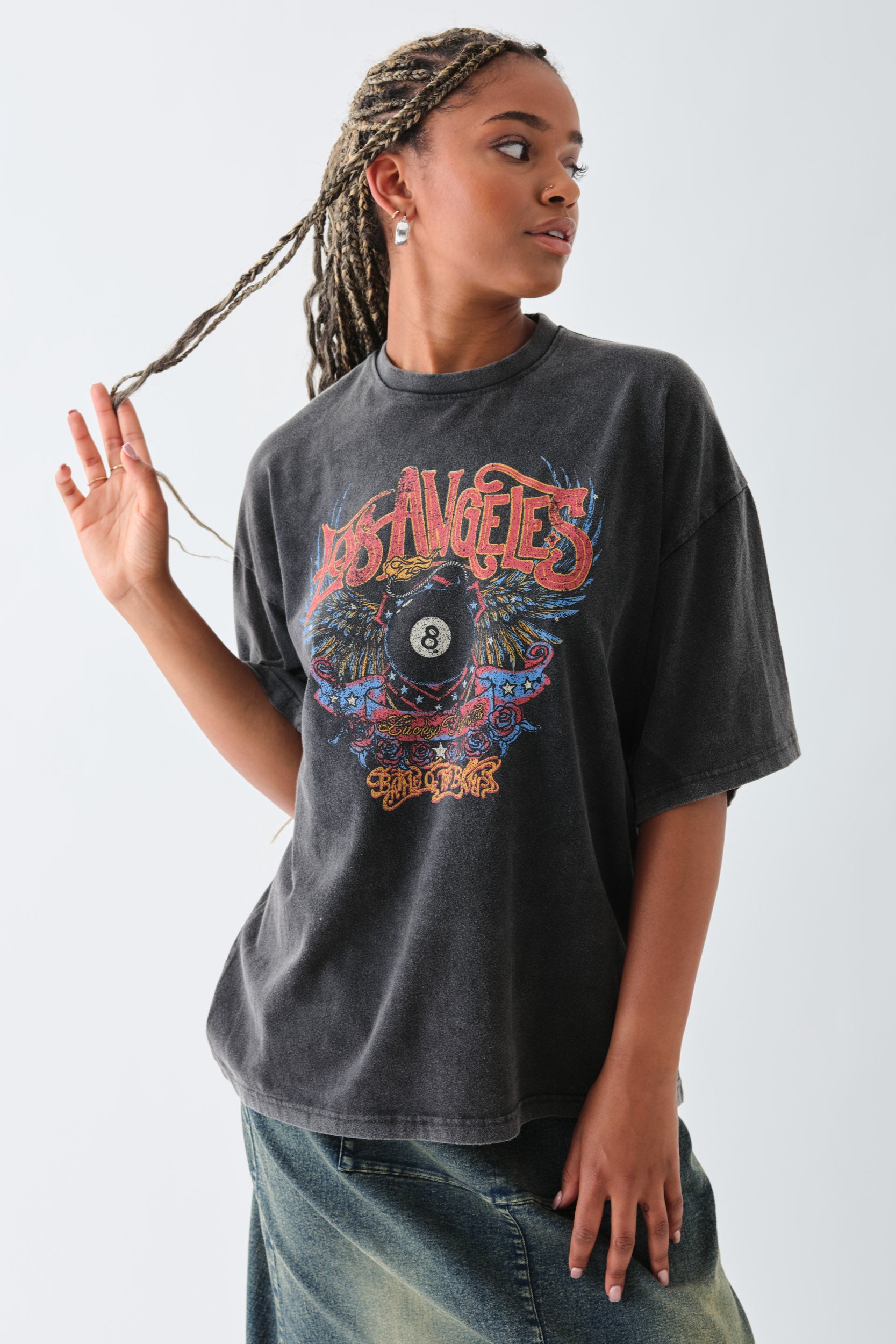 Daisy Street - Charcoal Washed 'Los Angeles' Graphic Tee