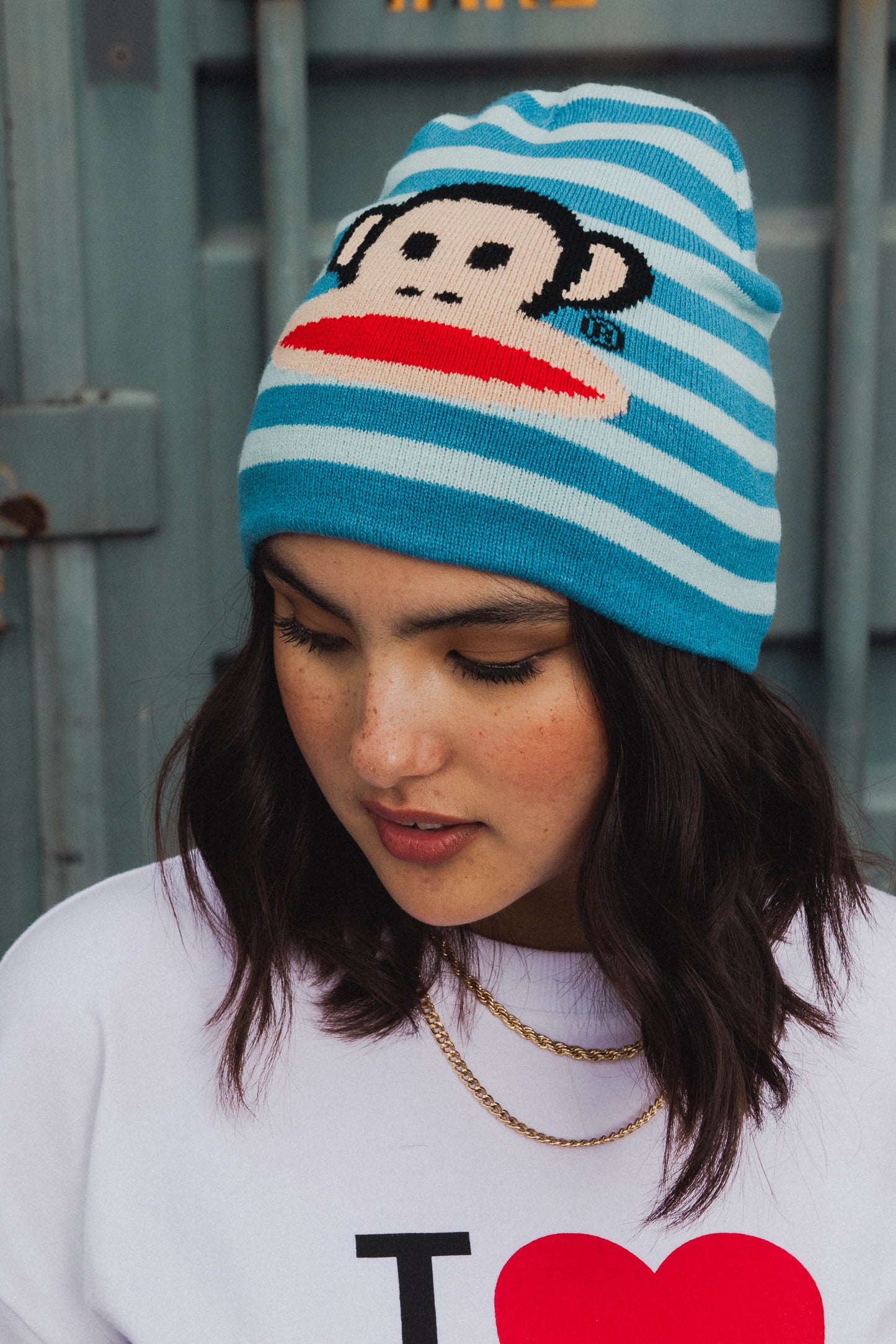 Daisy Street x Paul Frank - Blue Stripe Julius Knitted Beanie