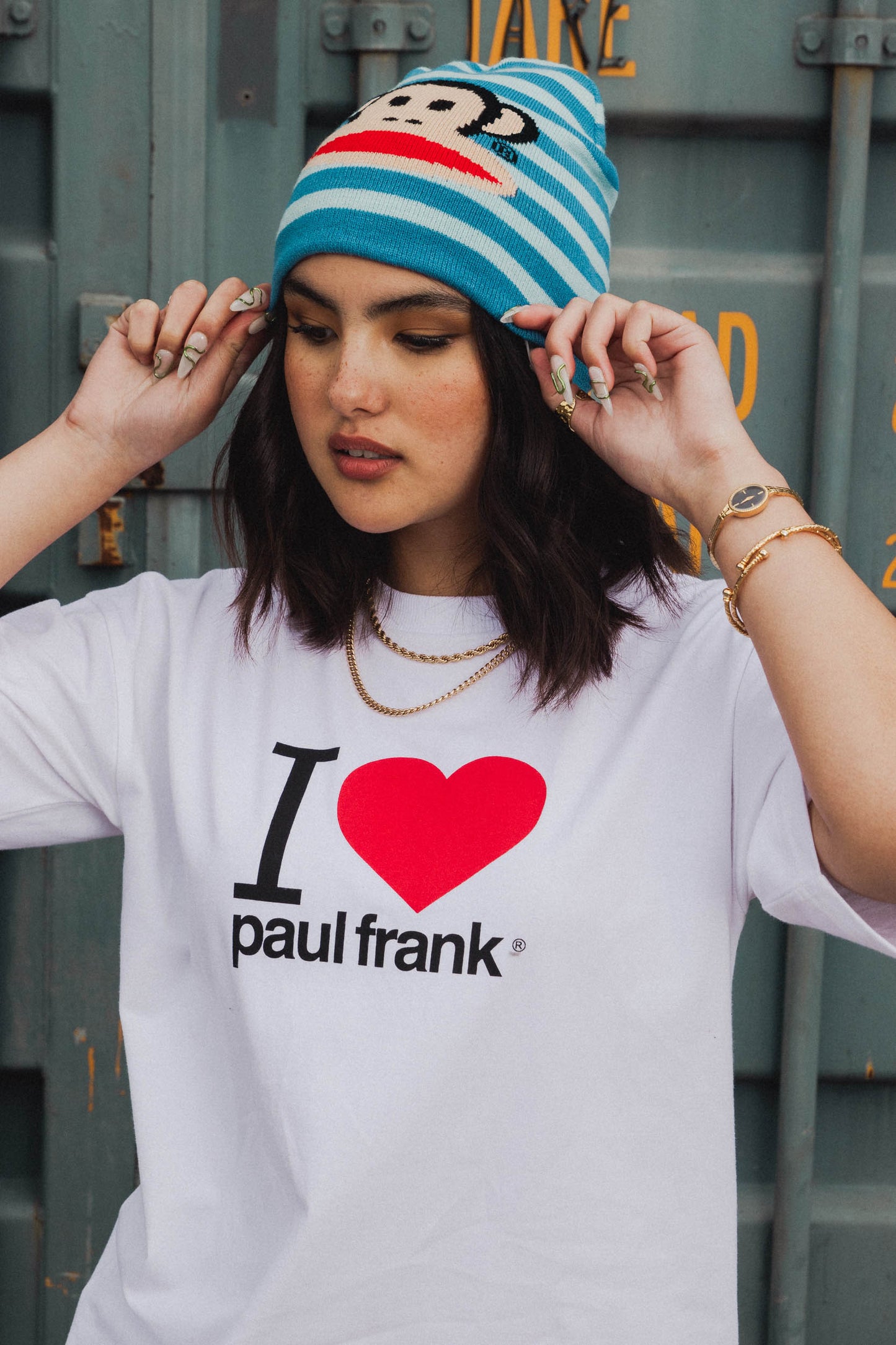 Daisy Street x Paul Frank - Blue Stripe Julius Knitted Beanie