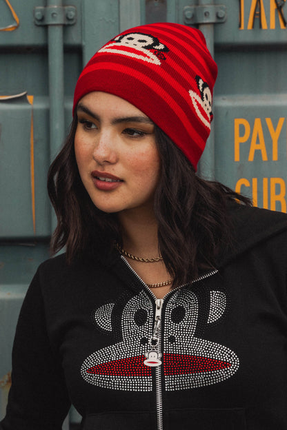 Daisy Street x Paul Frank - Red Stripe Julius Knitted Beanie