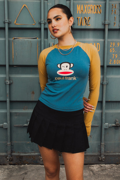 Daisy Street x Paul Frank - Mustard & Teal Raglan Top with Winking Julius