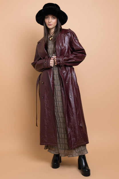 Daisy Street - Cranberry Red PU Trench Coat