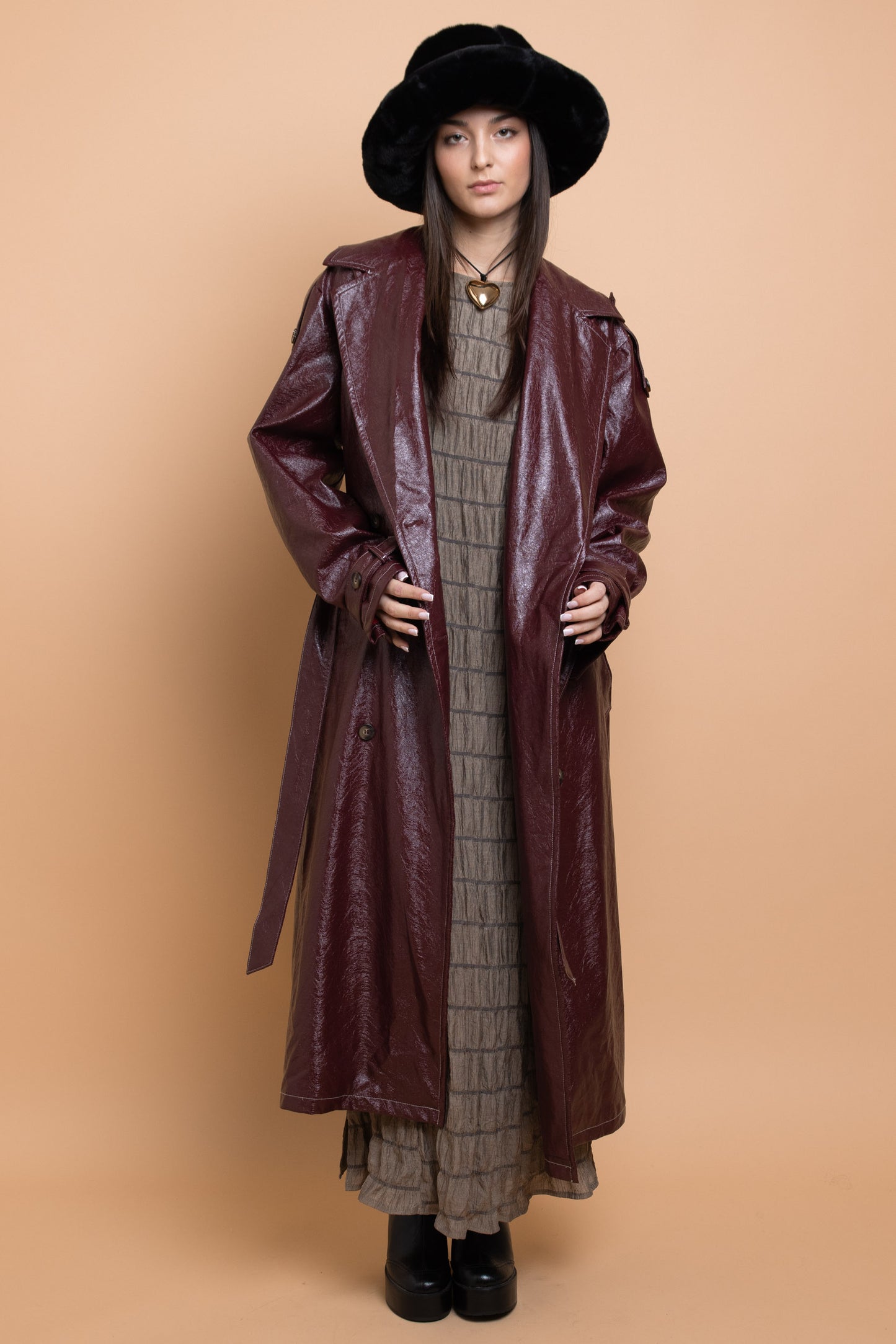 Daisy Street - Cranberry Red PU Trench Coat