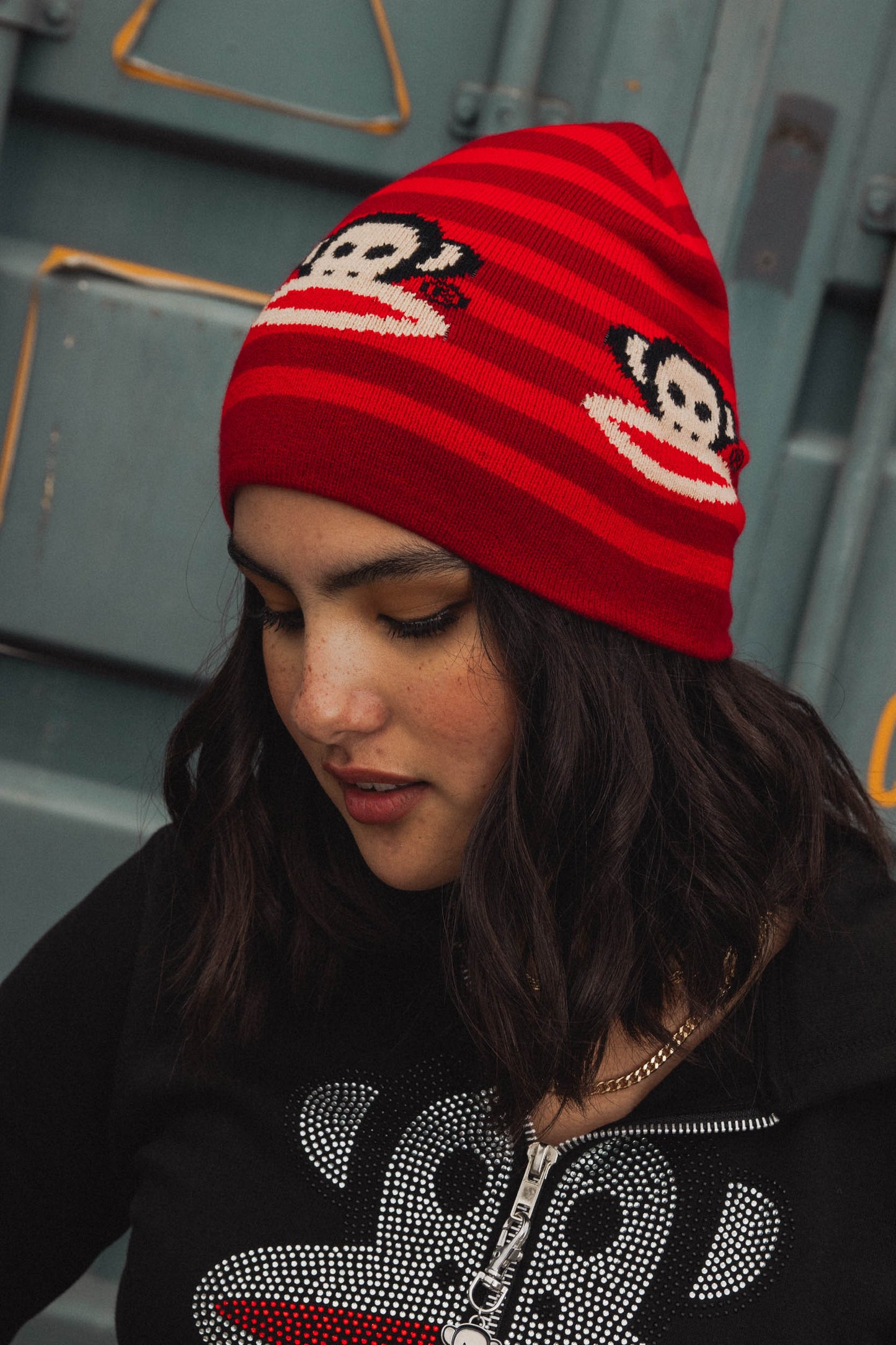 Daisy Street x Paul Frank - Red Stripe Julius Knitted Beanie