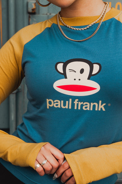 Daisy Street x Paul Frank - Mustard & Teal Raglan Top with Winking Julius