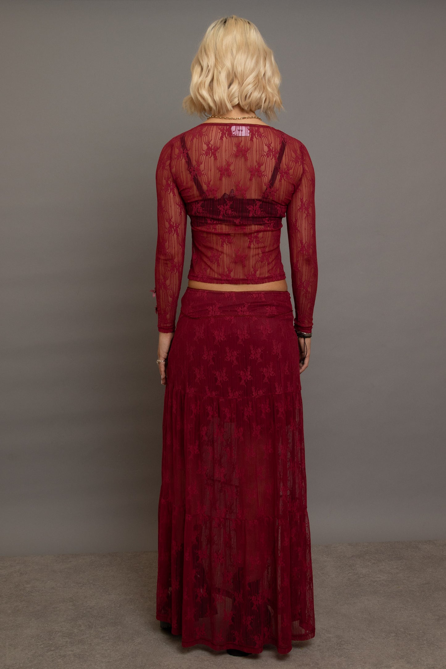 Daisy Street - Red Lace Maxi Skirt with Bow Detail