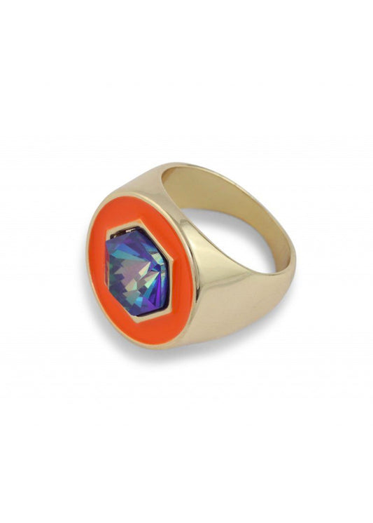 Big Metal London - Niahe hexagon Orange stone signet ring