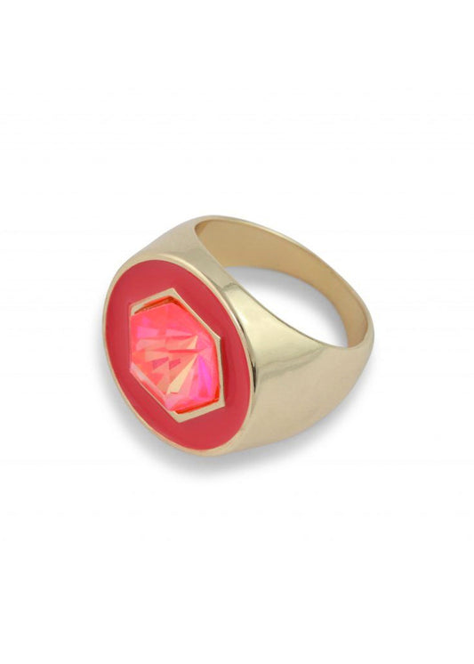 Big Metal London - Niahe Hexagon Pink Stone Signet Ring